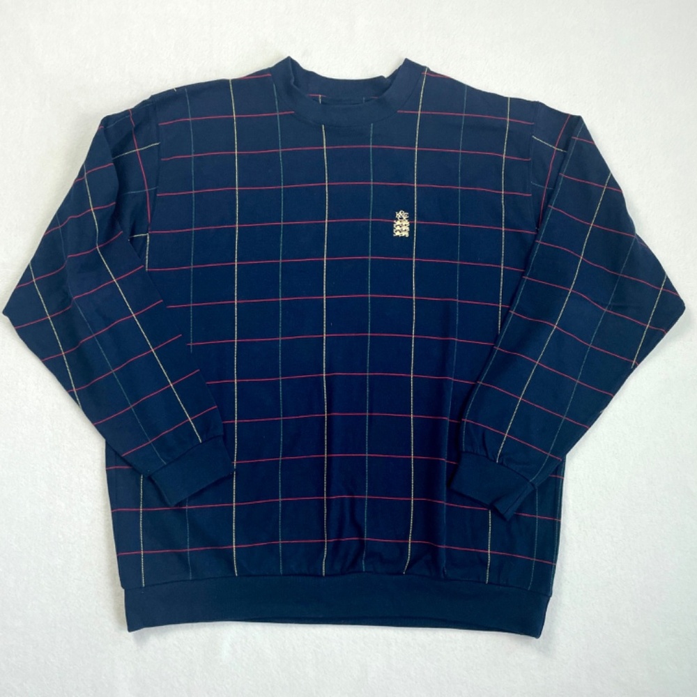 Kent & Curwen Navy Windowpane Checked Sweater Men's XXL